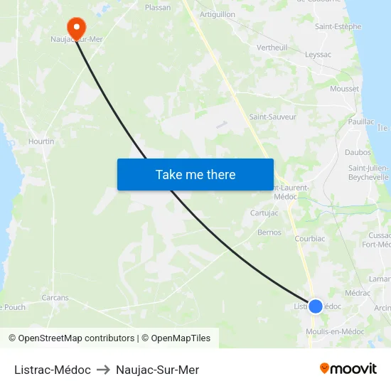 Listrac-Médoc to Naujac-Sur-Mer map