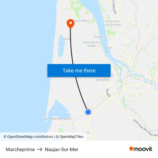 Marcheprime to Naujac-Sur-Mer map