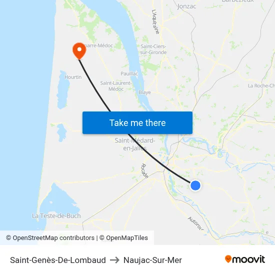 Saint-Genès-De-Lombaud to Naujac-Sur-Mer map