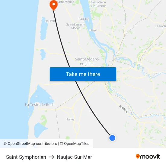 Saint-Symphorien to Naujac-Sur-Mer map