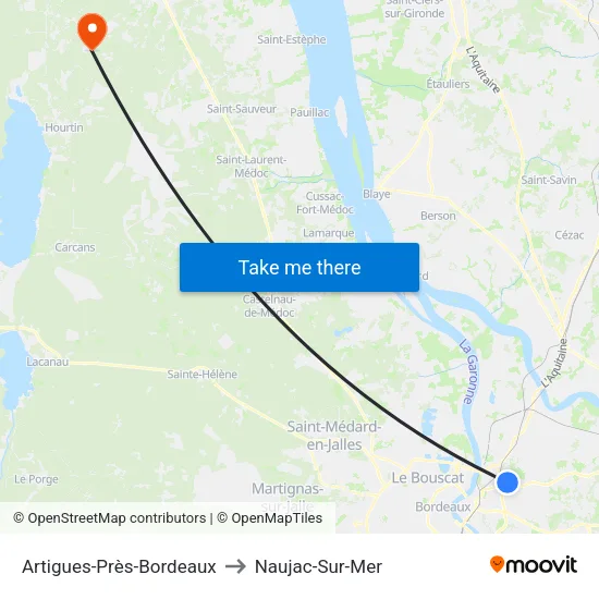 Artigues-Près-Bordeaux to Naujac-Sur-Mer map