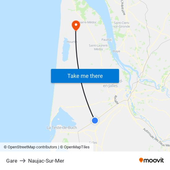 Gare to Naujac-Sur-Mer map