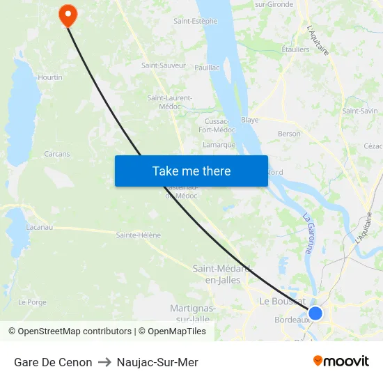Gare De Cenon to Naujac-Sur-Mer map