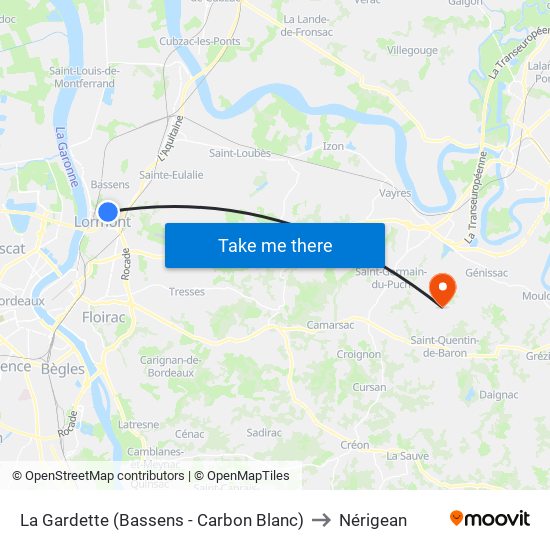 La Gardette (Bassens - Carbon Blanc) to Nérigean map