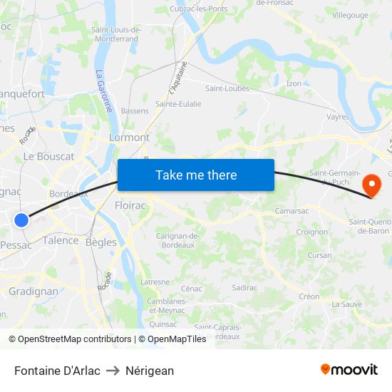 Fontaine D'Arlac to Nérigean map