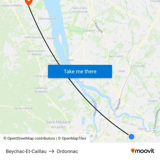 Beychac-Et-Caillau to Ordonnac map