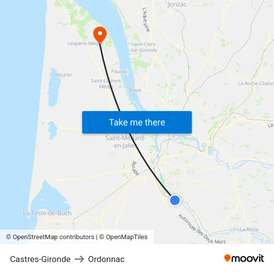 Castres-Gironde to Ordonnac map
