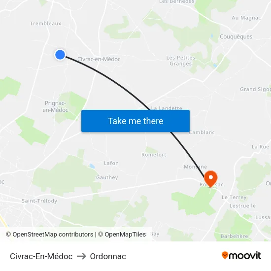 Civrac-En-Médoc to Ordonnac map