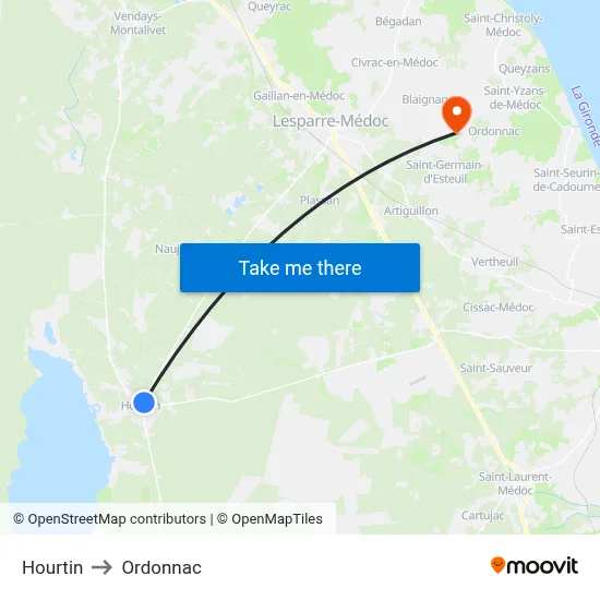 Hourtin to Ordonnac map