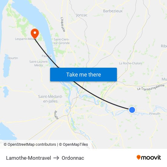 Lamothe-Montravel to Ordonnac map