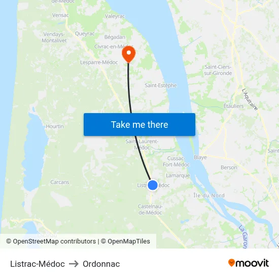 Listrac-Médoc to Ordonnac map