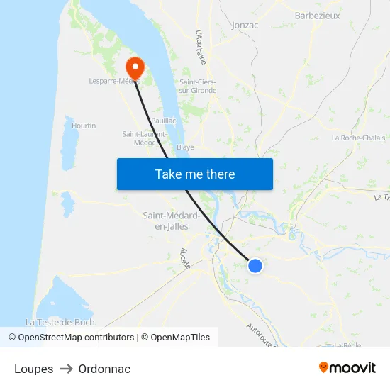 Loupes to Ordonnac map