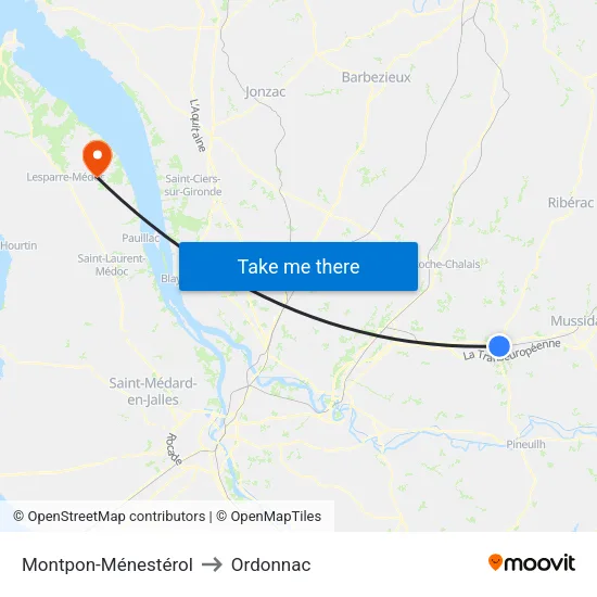 Montpon-Ménestérol to Ordonnac map