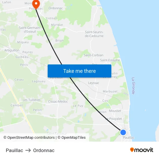 Pauillac to Ordonnac map