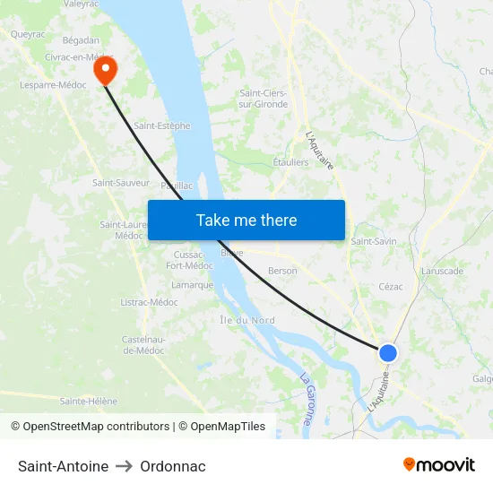 Saint-Antoine to Ordonnac map