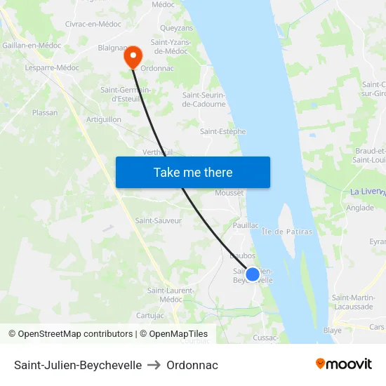 Saint-Julien-Beychevelle to Ordonnac map
