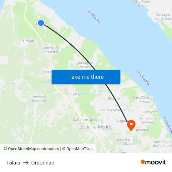 Talais to Ordonnac map