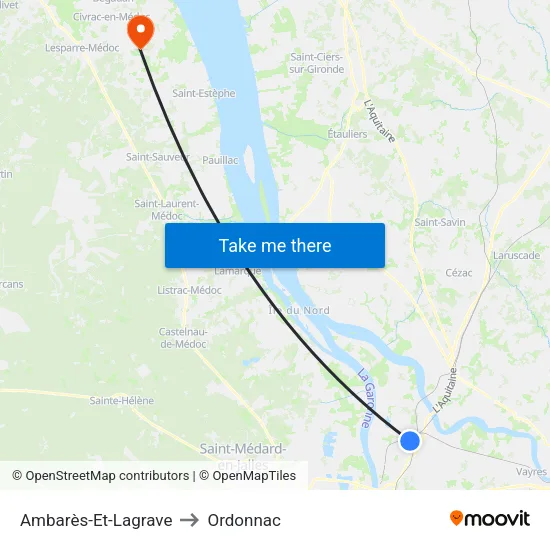 Ambarès-Et-Lagrave to Ordonnac map