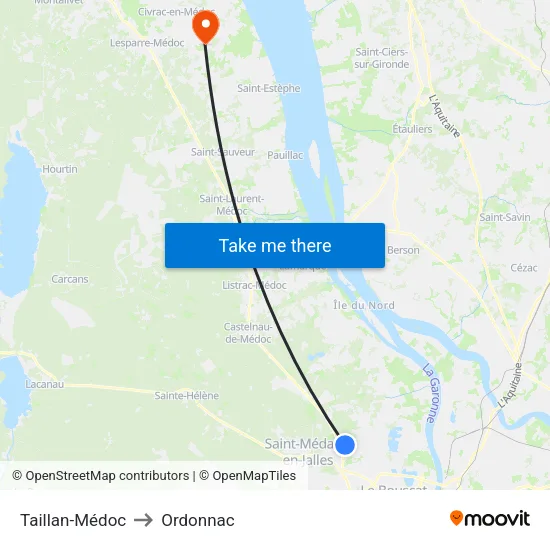 Taillan-Médoc to Ordonnac map