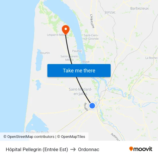 Hôpital Pellegrin (Entrée Est) to Ordonnac map