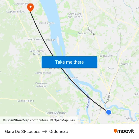 Gare De St-Loubès to Ordonnac map