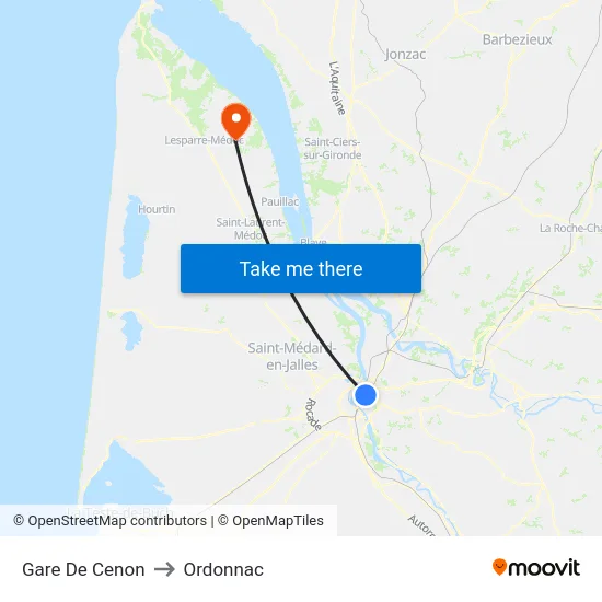 Gare De Cenon to Ordonnac map