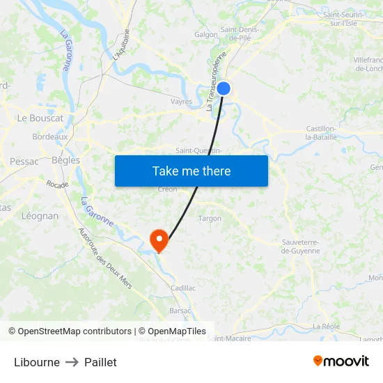 Libourne to Paillet map