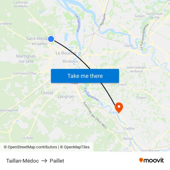 Taillan-Médoc to Paillet map