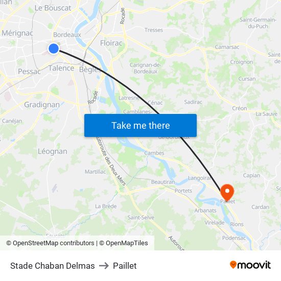 Stade Chaban Delmas to Paillet map