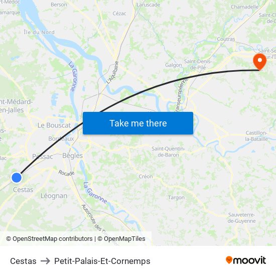 Cestas to Petit-Palais-Et-Cornemps map