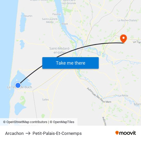 Arcachon to Petit-Palais-Et-Cornemps map