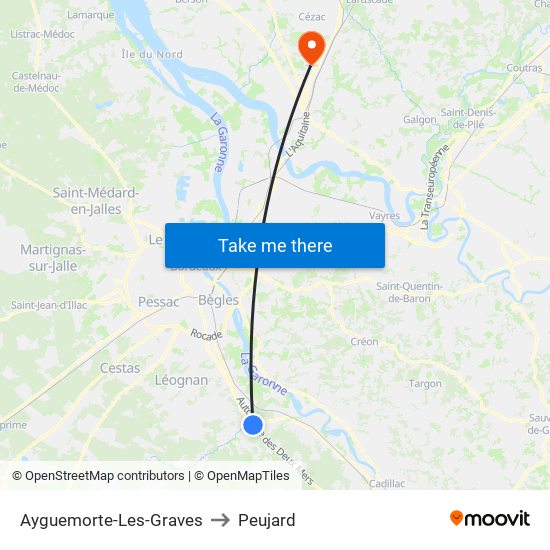 Ayguemorte-Les-Graves to Peujard map