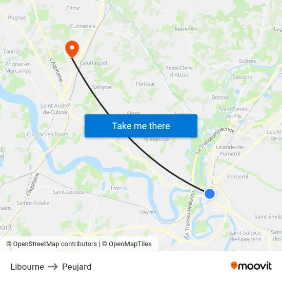 Libourne to Peujard map
