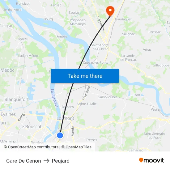 Gare De Cenon to Peujard map