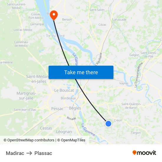 Madirac to Plassac map