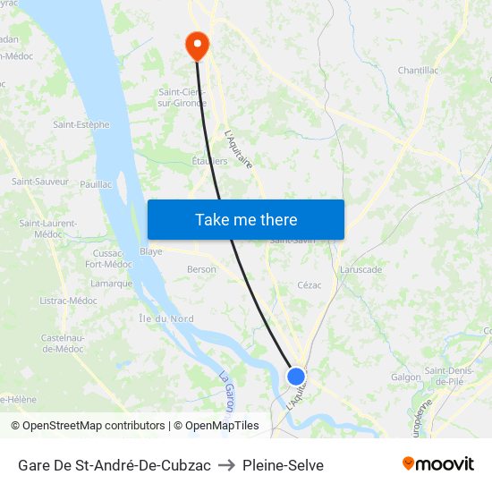 Gare De St-André-De-Cubzac to Pleine-Selve map