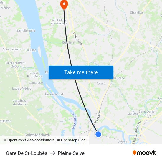 Gare De St-Loubès to Pleine-Selve map