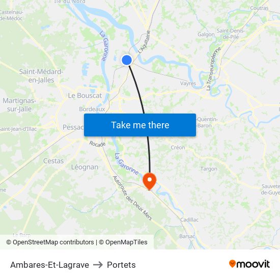 Ambares-Et-Lagrave to Portets map