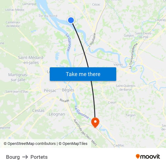 Bourg to Portets map