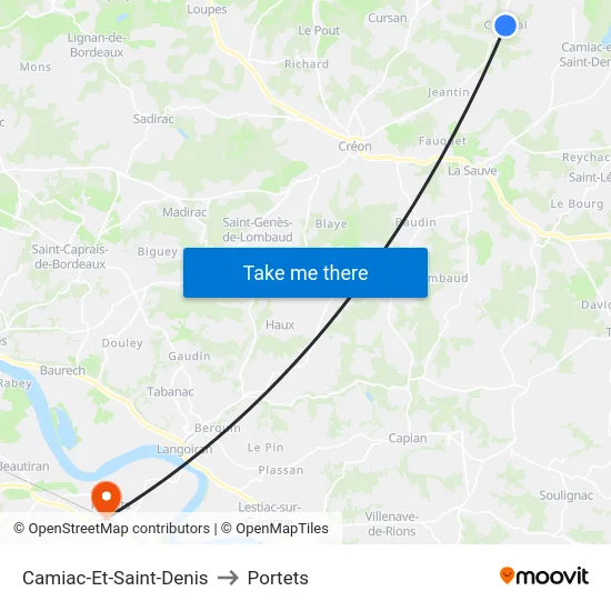Camiac-Et-Saint-Denis to Portets map