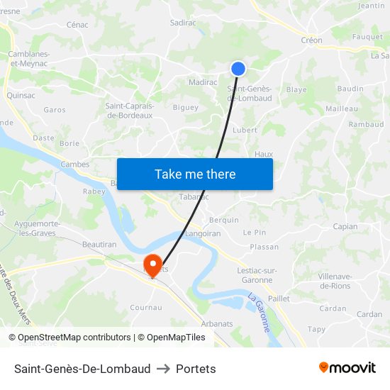 Saint-Genès-De-Lombaud to Portets map