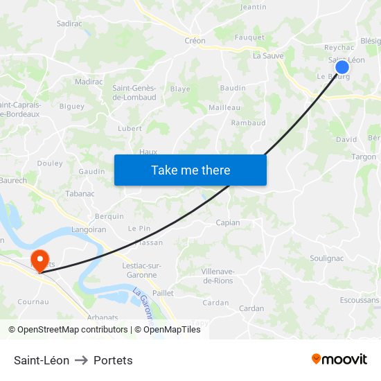Saint-Léon to Portets map