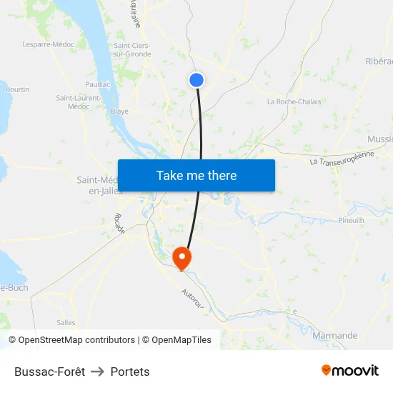 Bussac-Forêt to Portets map