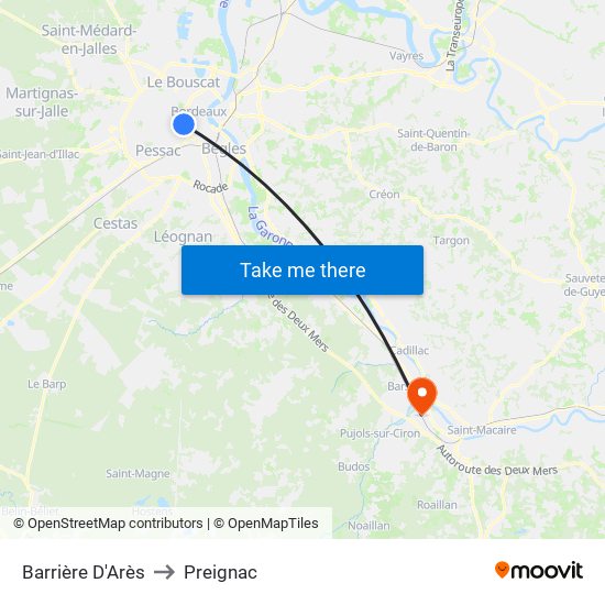 Barrière D'Arès to Preignac map