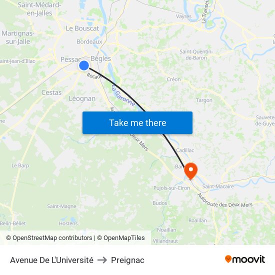 Avenue De L'Université to Preignac map