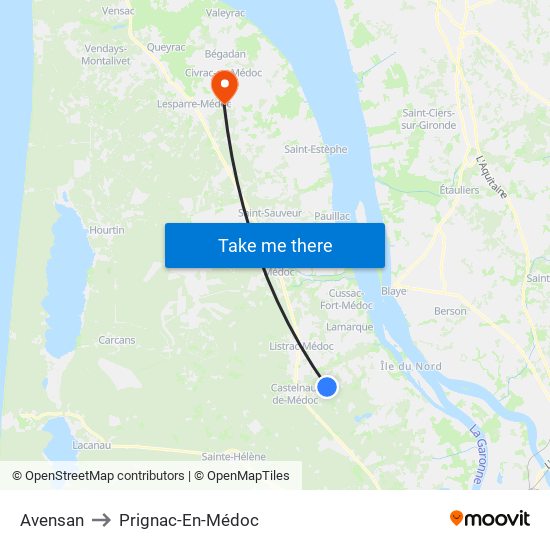 Avensan to Prignac-En-Médoc map