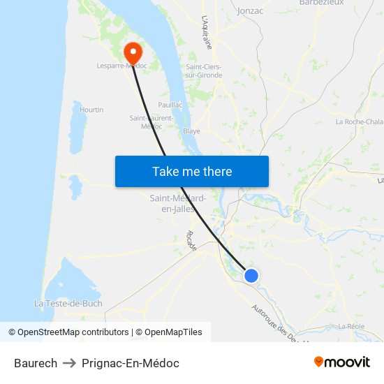 Baurech to Prignac-En-Médoc map