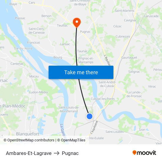 Ambares-Et-Lagrave to Pugnac map