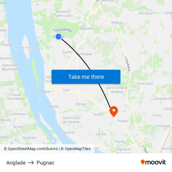 Anglade to Pugnac map