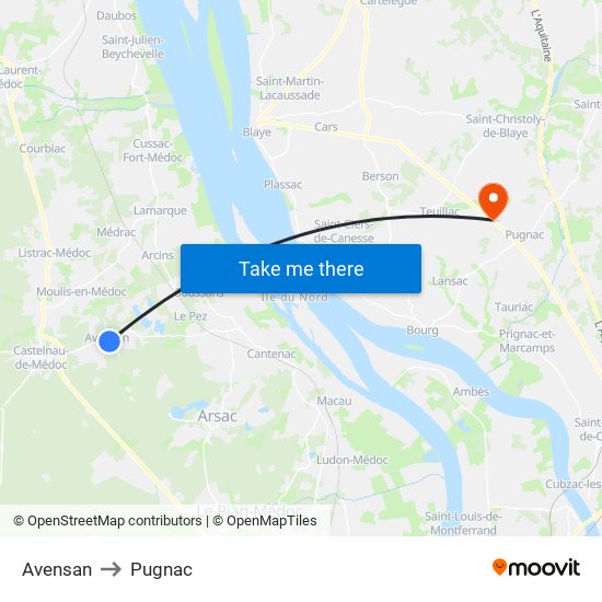 Avensan to Pugnac map